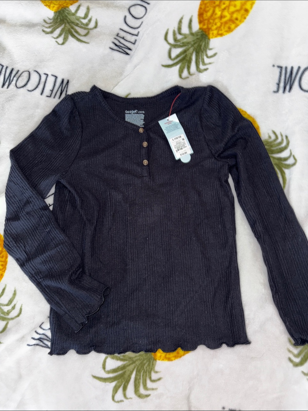 Long Sleeve Ribbe cat and jack Top in black large 10/12